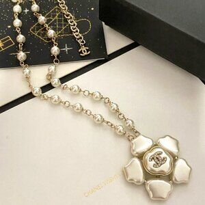 Stunning Chanel Pearly Camellia & Crystal CC Long Necklace